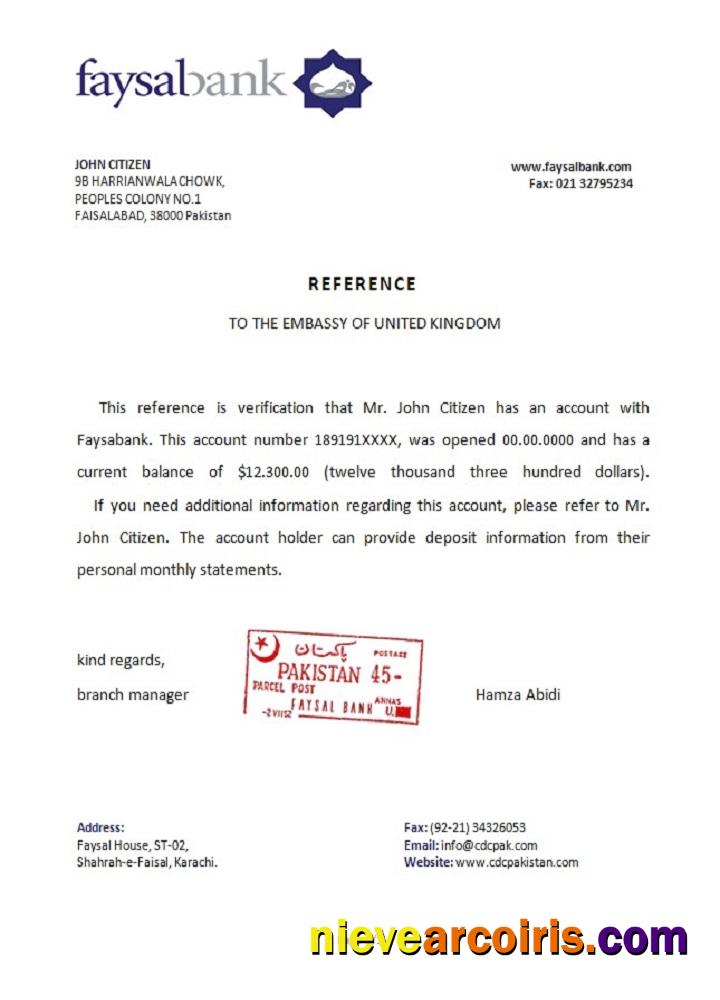 Pakistan Faysal bank reference